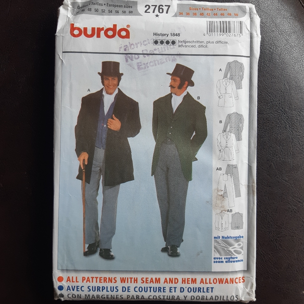Burda Victorian Era Men's Costume Sewing Pattern 2767